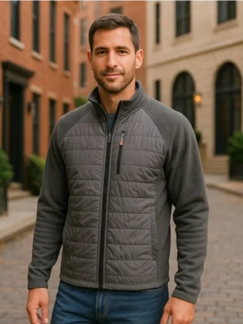 Orvis Men's Mixed Media Quilted Full Zip Charcoal Gray Jacket Pockets‎ Size L